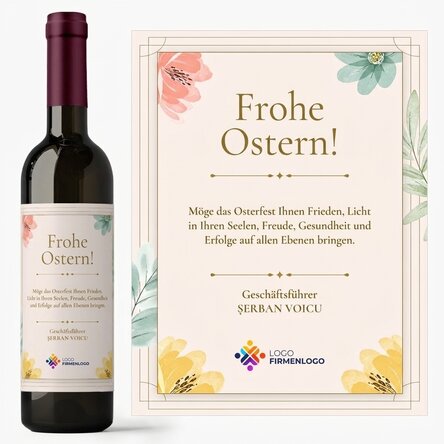 Personalisierter Wein mit Botschaft und Logo – Frohe Ostern!