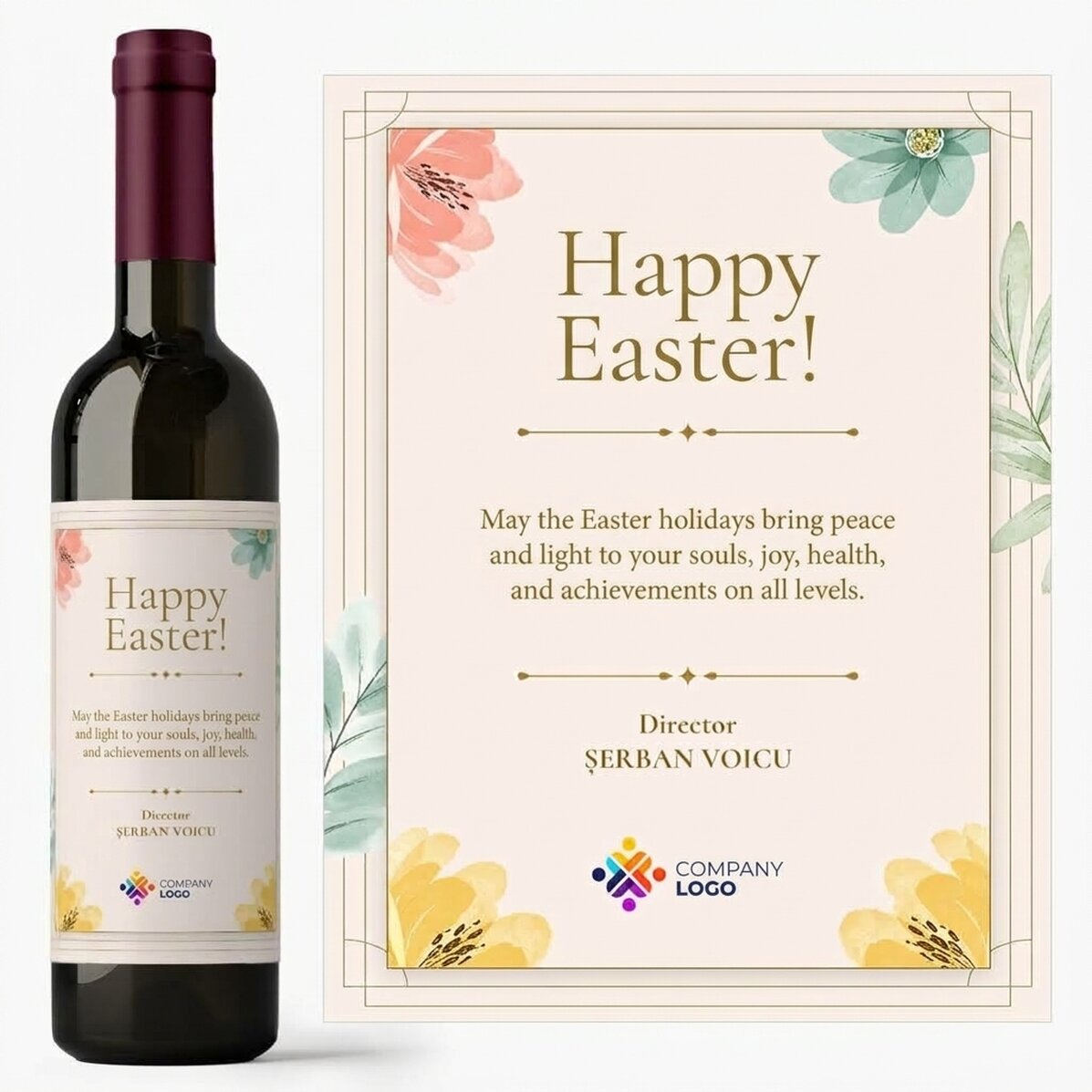 Personalisierter Wein mit Botschaft und Logo – Frohe Ostern!
