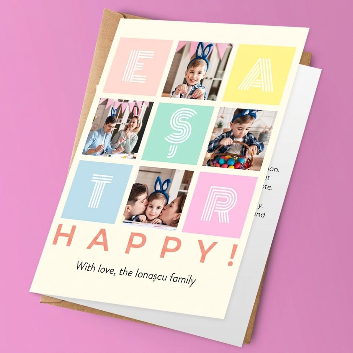 Personalisierte Grußkarte mit 4 Fotos und einer Botschaft – Frohe Ostern!
