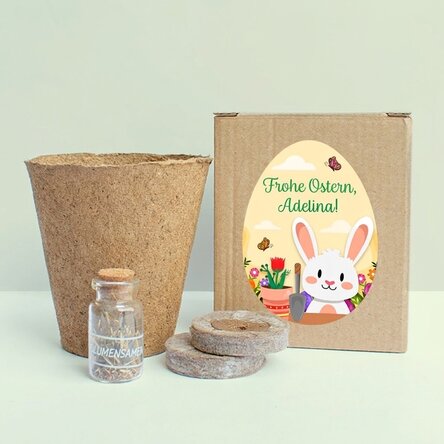 Blumenpflanz-Set in einer personalisierten Schachtel mit Text für Kinder – Ostern