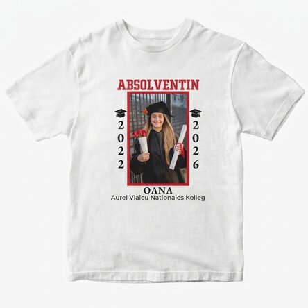 Personalisiertes Baumwoll-T-Shirt mit Foto und Text – Schulabschluss