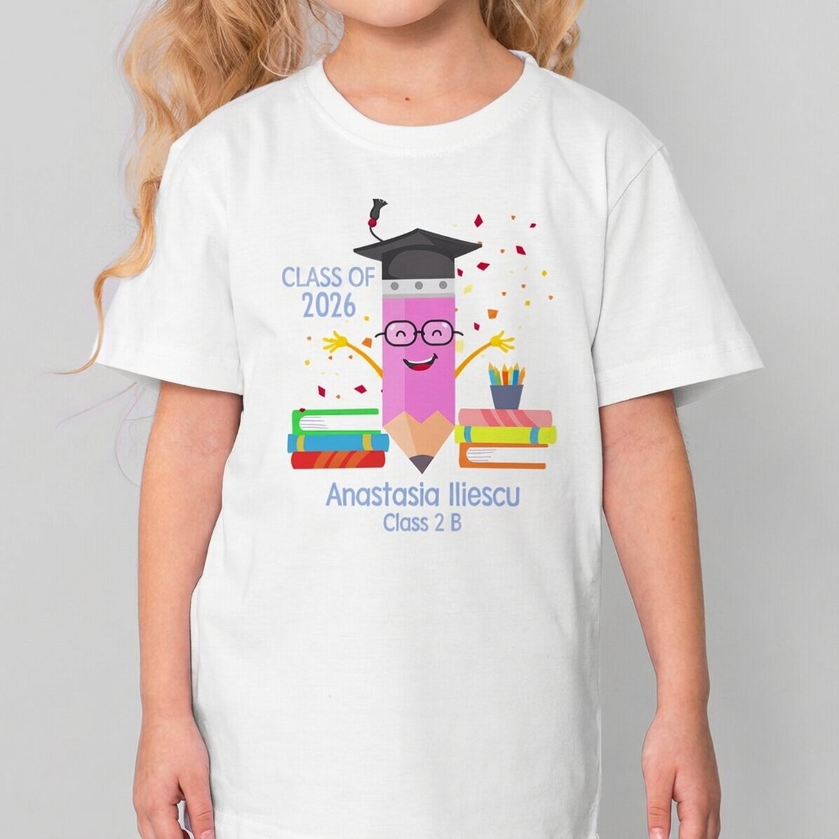 Personalisiertes Baumwoll-T-Shirt für Kinder mit Aufdruck – „Creion absolvent“