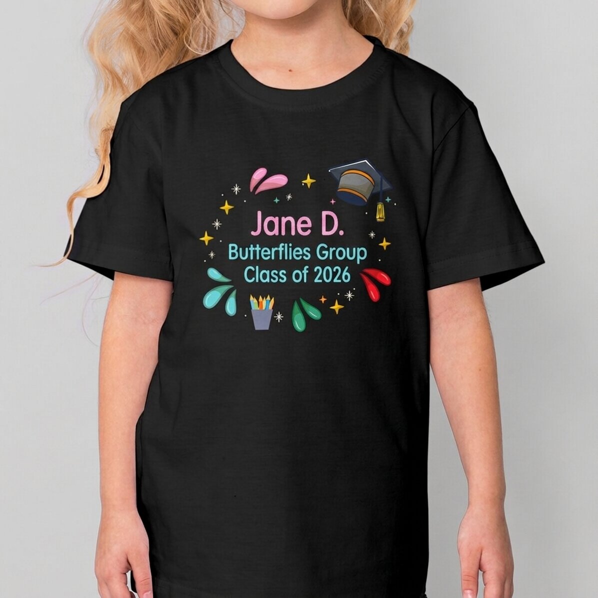 Personalisiertes Baumwoll-T-Shirt für Kinder mit Aufdruck – Farben