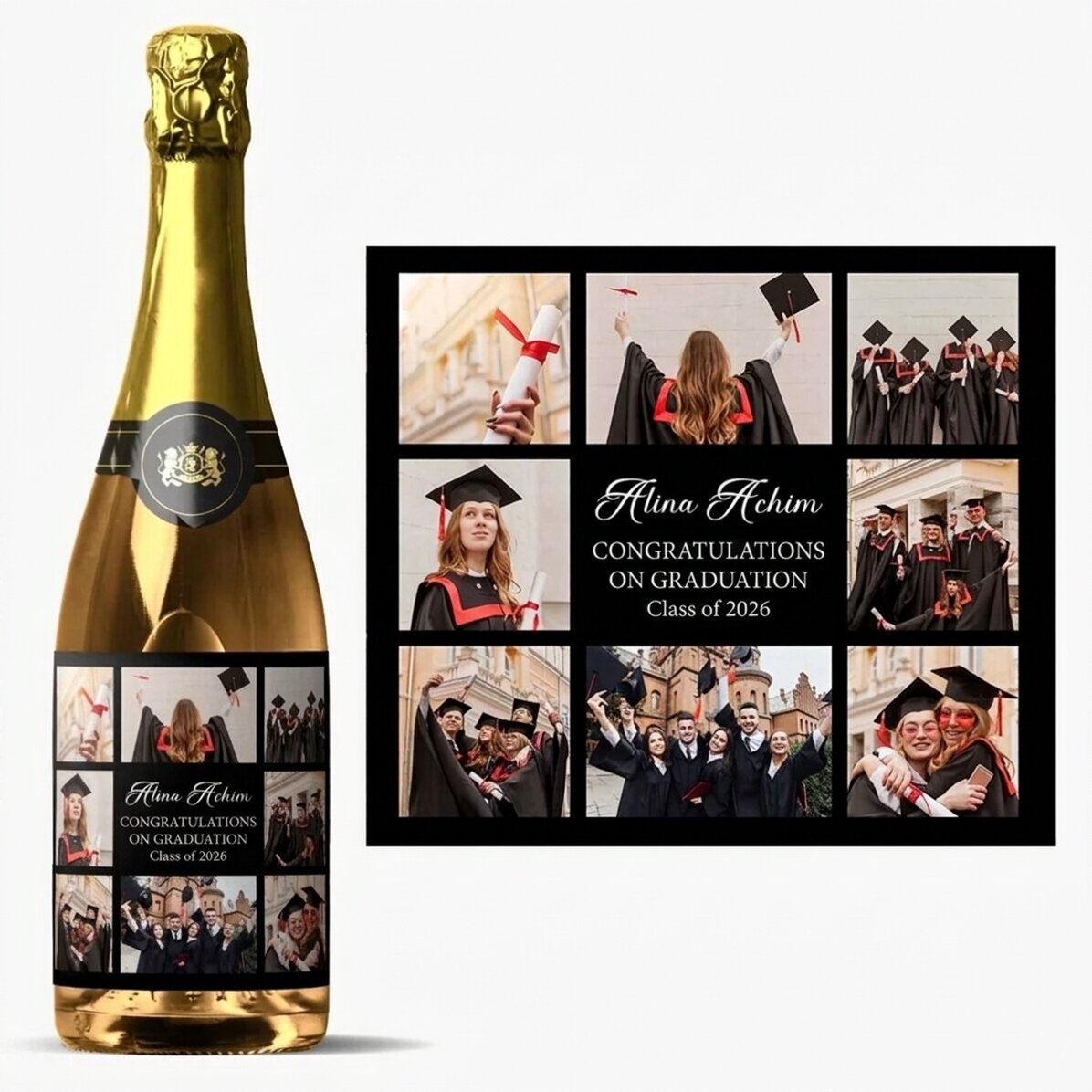 Personalisierter Sekt mit 8 Fotos und einer Botschaft