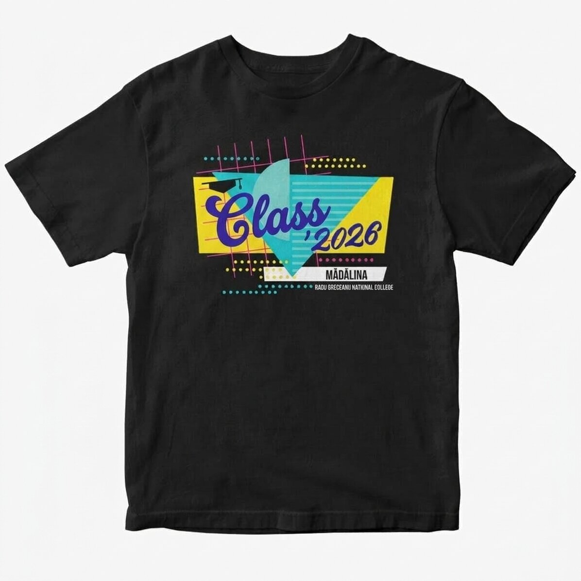 Personalisiertes Baumwoll-T-Shirt mit Aufdruck – Retro-Design zum Schulabschluss
