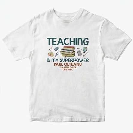 Personalisiertes Baumwoll-T-Shirt mit Aufdruck – „Teaching is my superpower“