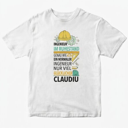 Personalisiertes Baumwoll-T-Shirt mit Aufdruck – Ingenieur im Ruhestand