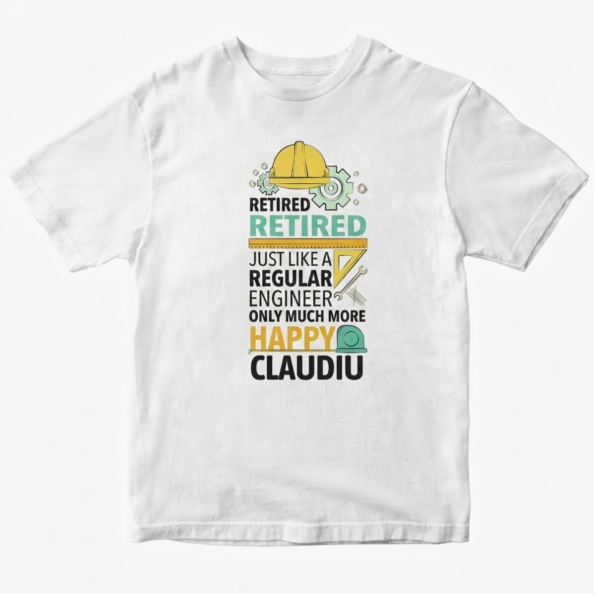 Personalisiertes Baumwoll-T-Shirt mit Aufdruck – Ingenieur im Ruhestand