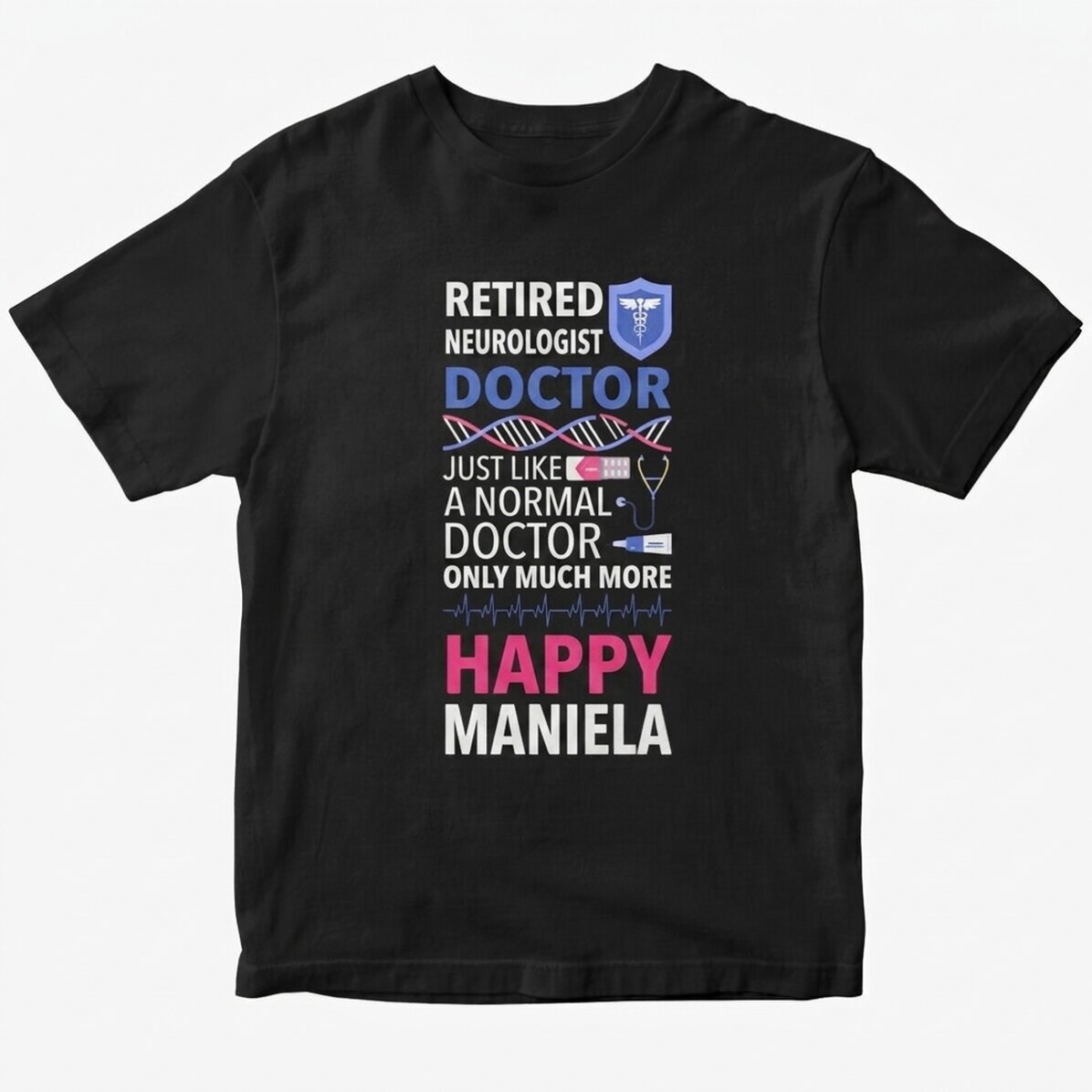 Personalisiertes Baumwoll-T-Shirt mit Aufdruck – Pensionierter Arzt