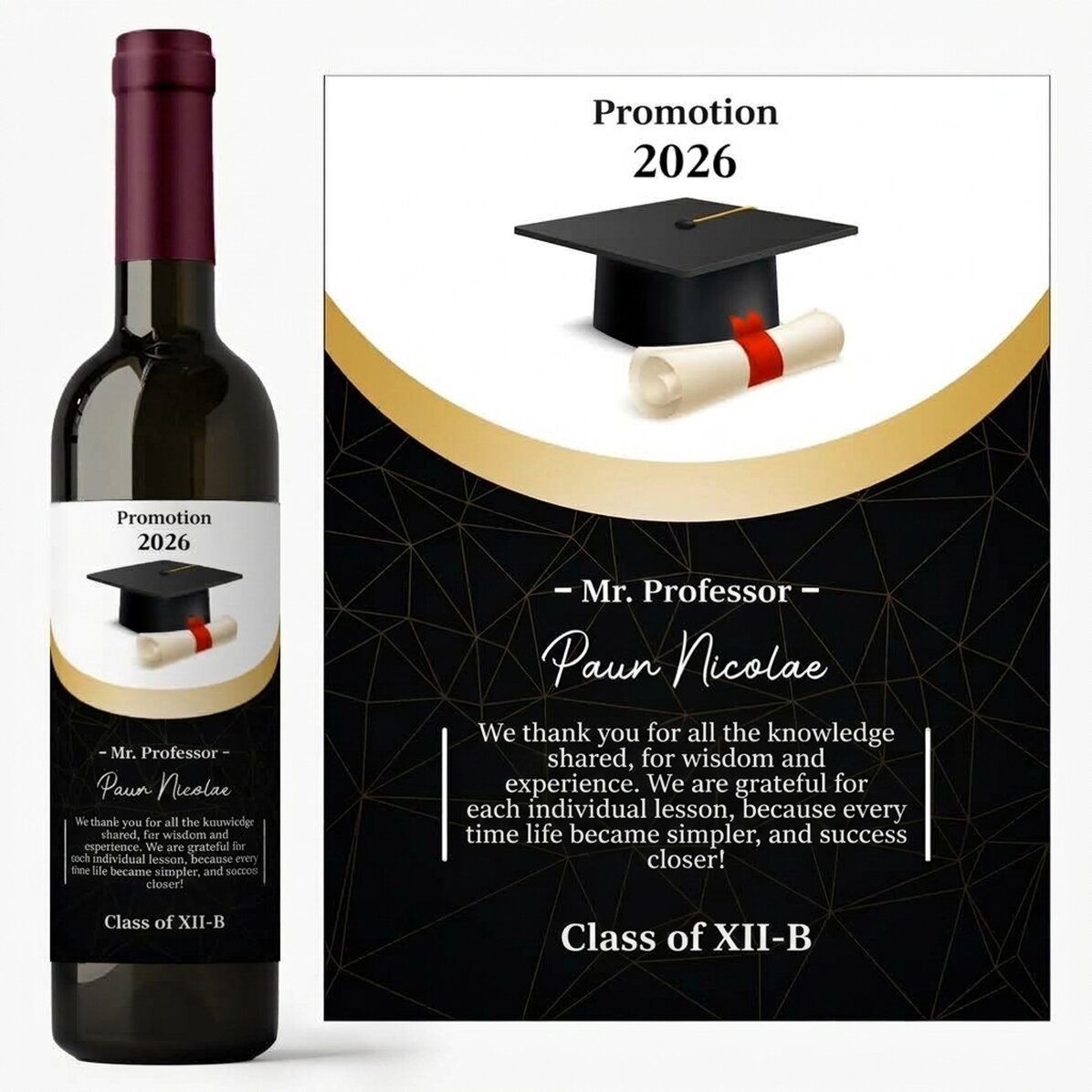 Personalisierter Wein mit einer Botschaft für den Lehrer – Dankbarkeit