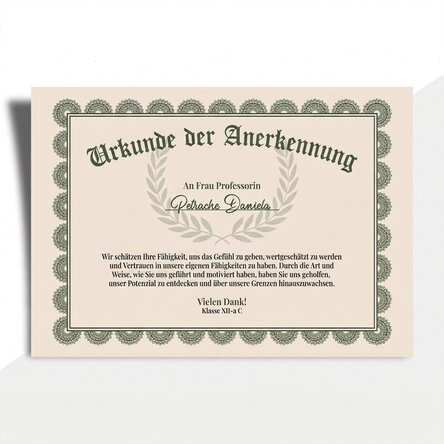 Individuell gestaltete Urkunde – Anerkennungsurkunde