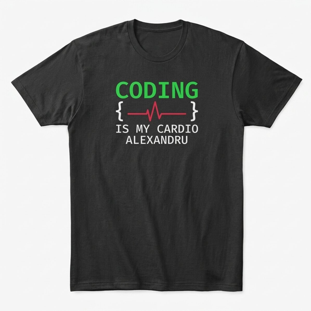 Personalisiertes Baumwoll-T-Shirt mit Aufdruck – „Coding is my cardio“