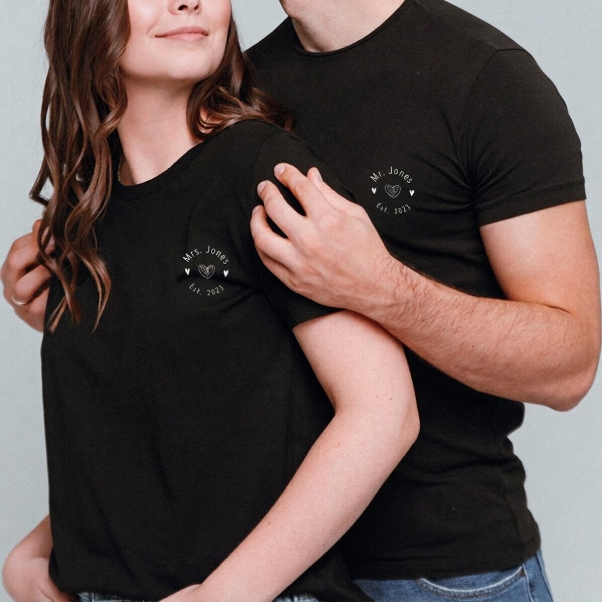 Personalisiertes Baumwoll-T-Shirt mit Aufdruck – Eheringe