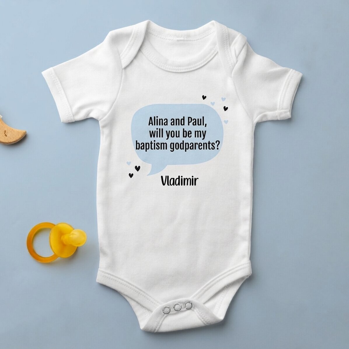 Personalisierter Baby-Body mit Botschaft – Taufpatenanfrage