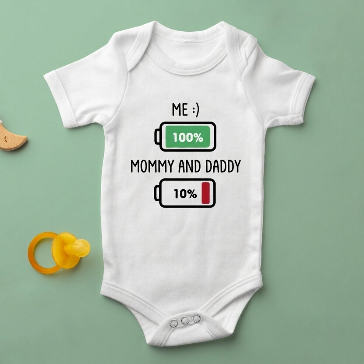 Personalisierter Baby-Body mit Aufdruck – Batterie
