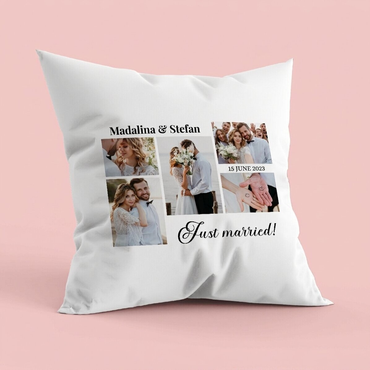 Personalisiertes Kissen mit 5 Fotos und Text – Memories
