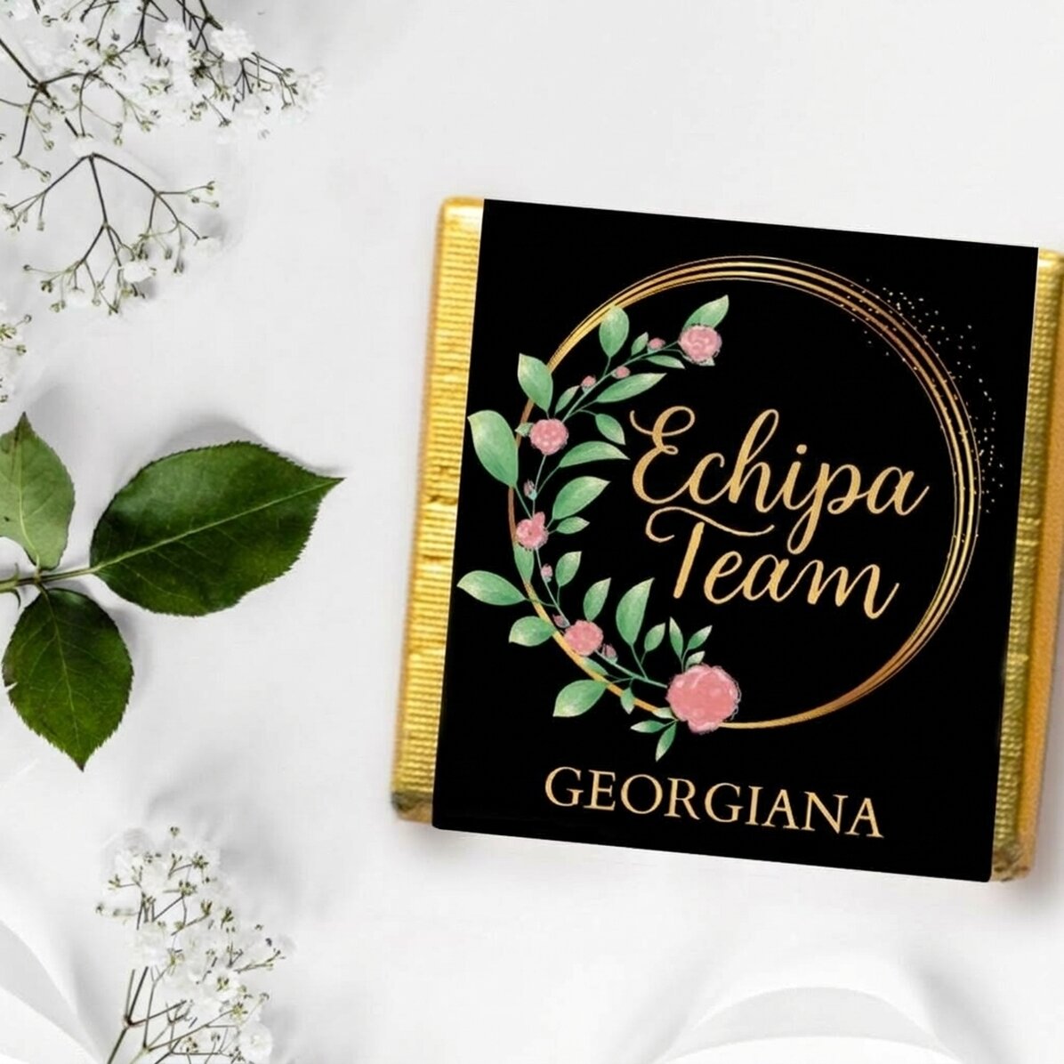 Personalisierte Mini-Schokoladenpraline mit Botschaft – Floral