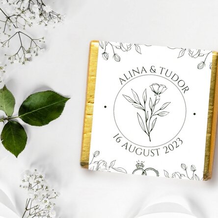 Personalisierte Mini-Schokoladenpraline mit Botschaft – Blumenmotiv