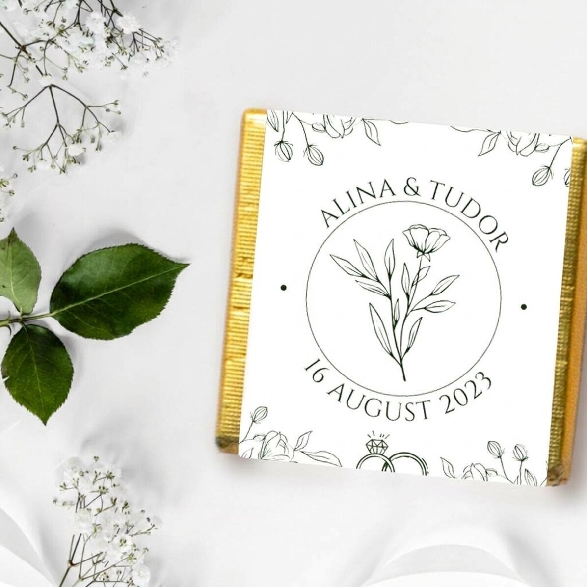 Personalisierte Mini-Schokoladenpraline mit Botschaft – Blumenmotiv