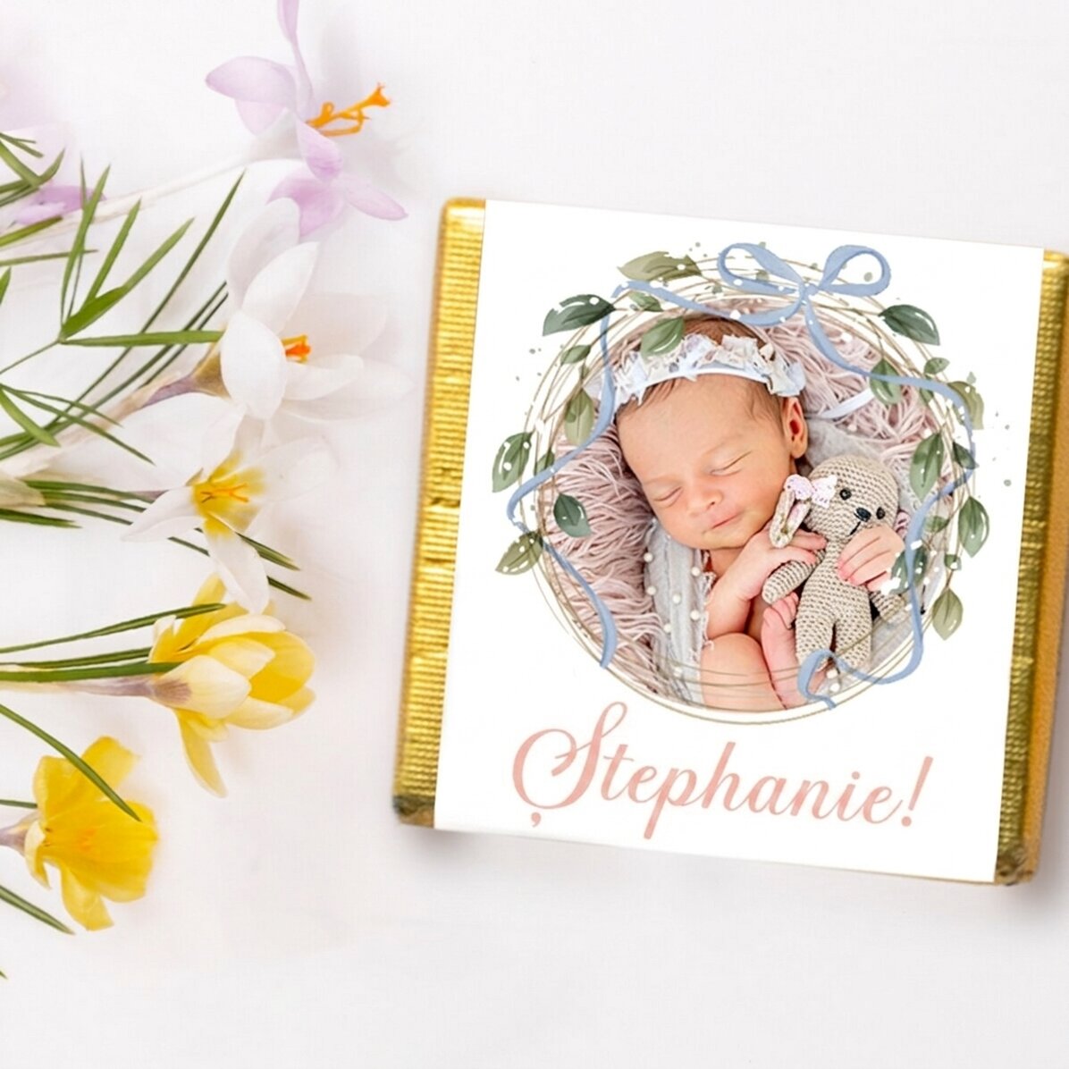 Personalisierte Mini-Schokolade zur Taufe mit Namen und Foto