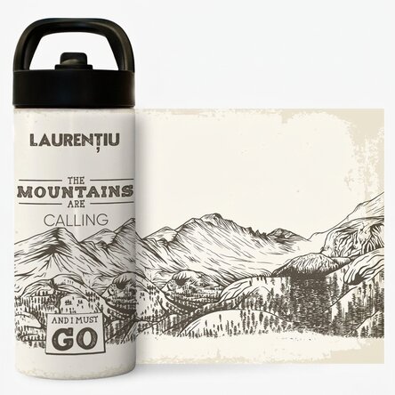 Thermoskanne mit Griff und personalisiertem Strohhalm mit Namen – Mountains are calling
