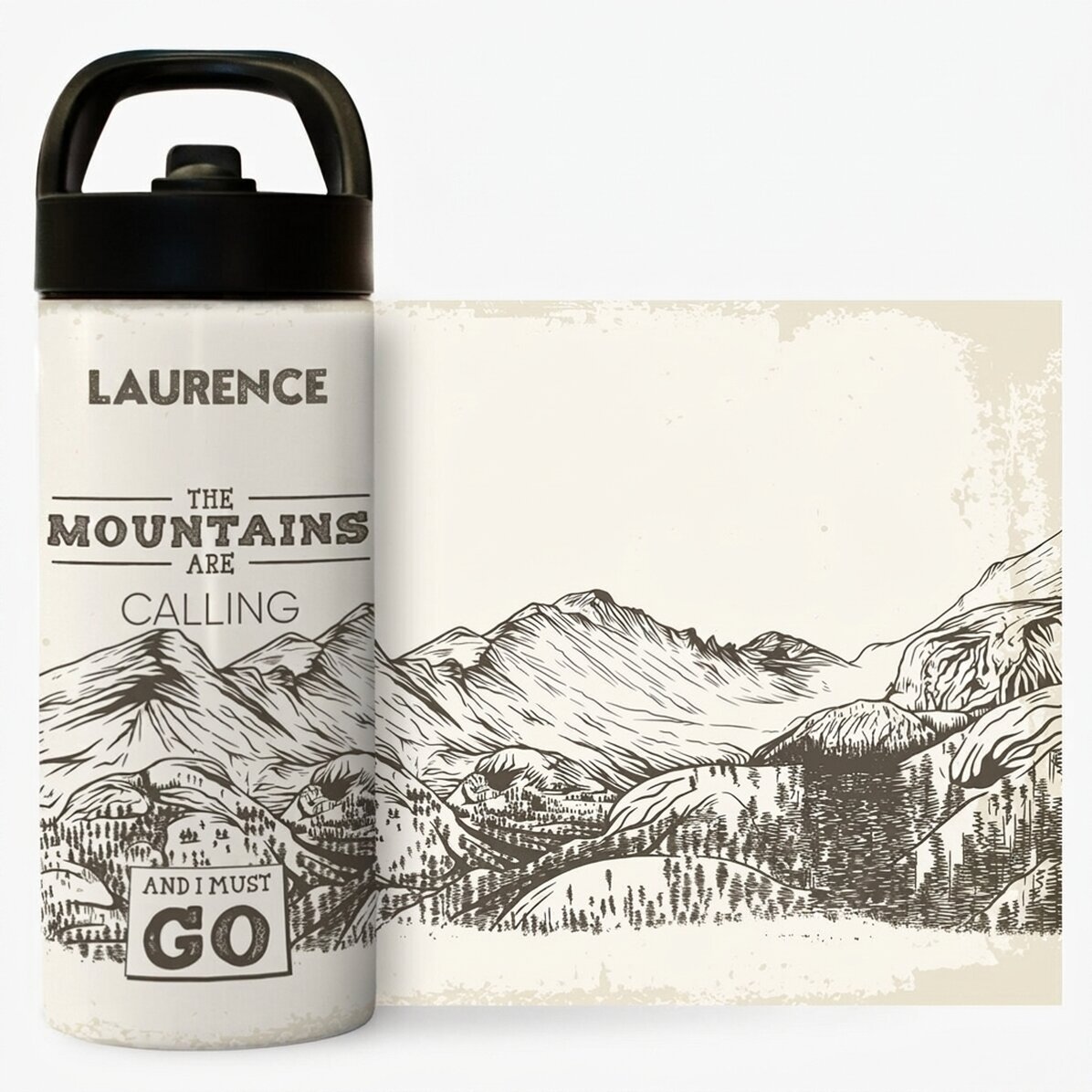Thermoskanne mit Griff und personalisiertem Strohhalm mit Namen – Mountains are calling