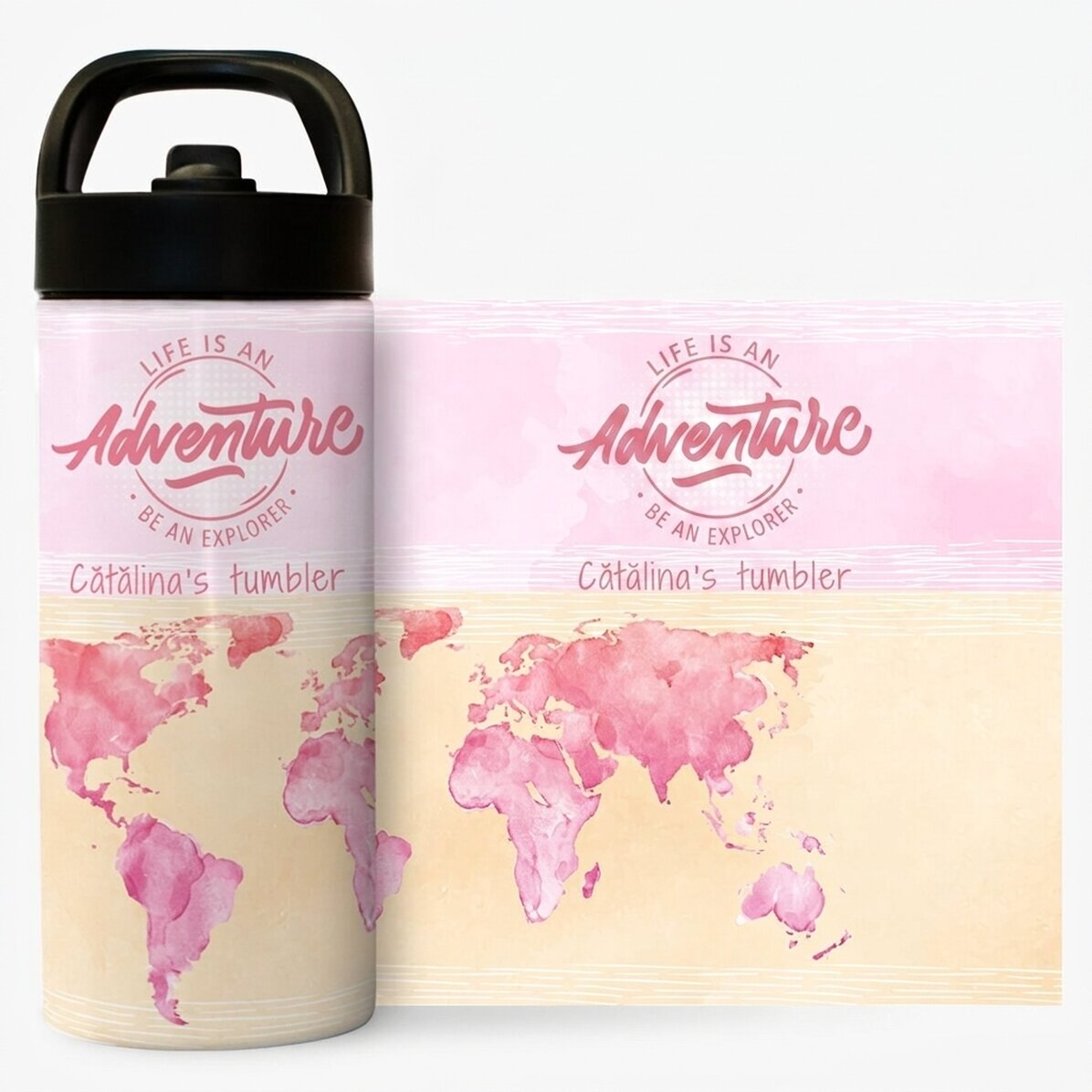 Thermosflasche mit Griff und personalisiertem Strohhalm mit Namen – Be an explorer