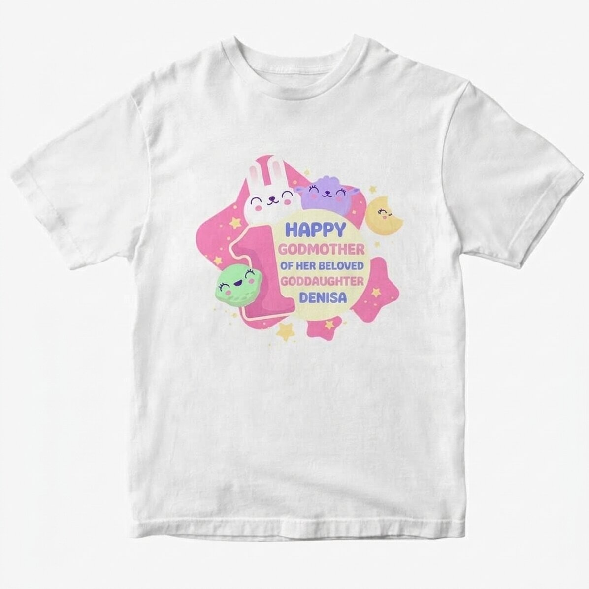 Personalisiertes Baumwoll-T-Shirt mit Aufdruck (Modell für Mädchen) – 1. Geburtstag