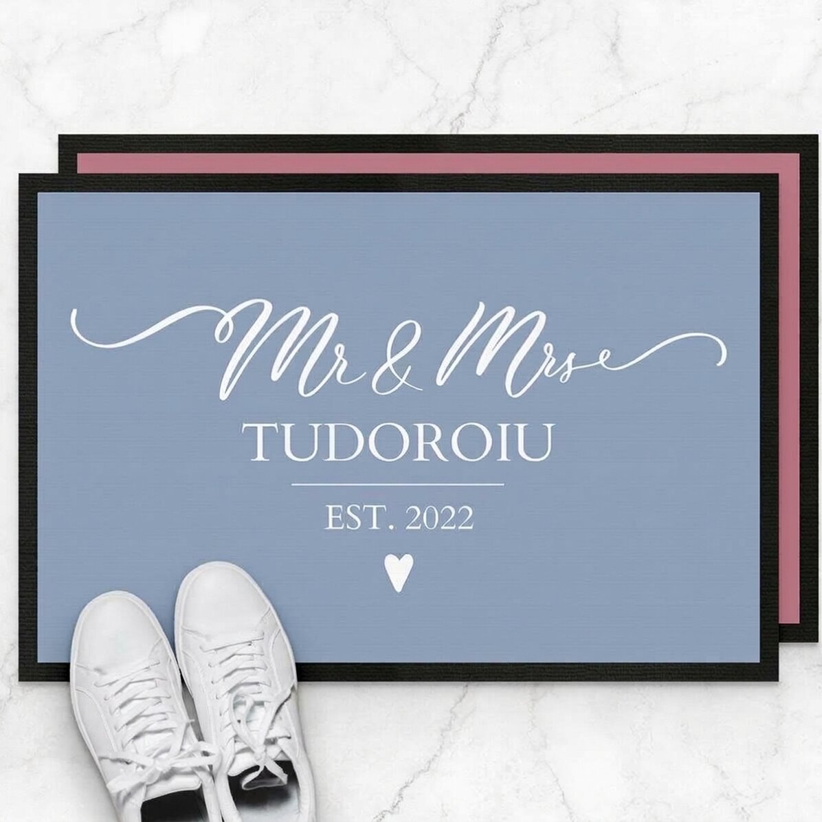 Individuell gestaltete Eingangsmatte mit Schriftzug – Mr and mrs