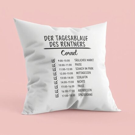 Personalisiertes Kissen mit Text – Tagesplan