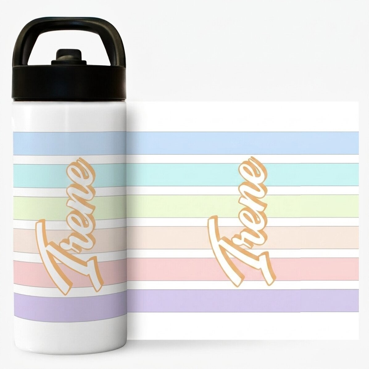 Thermosflasche mit Griff und personalisiertem Strohhalm – Bunte Streifen