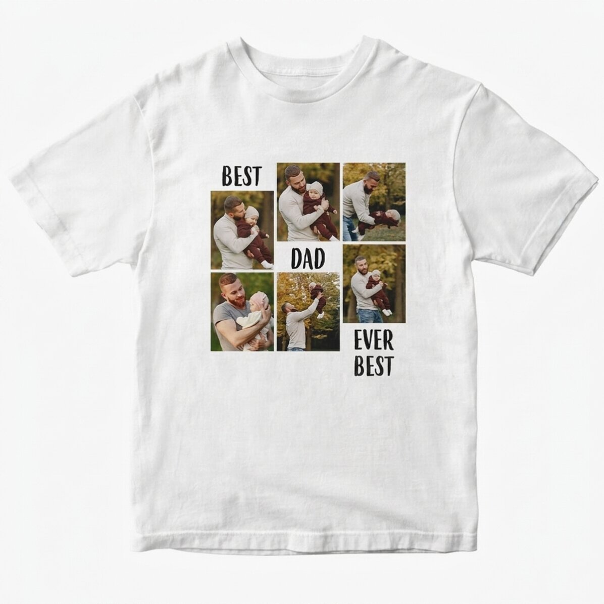 Personalisiertes Baumwoll-T-Shirt mit Text und 6 Fotos – „Best dad ever“