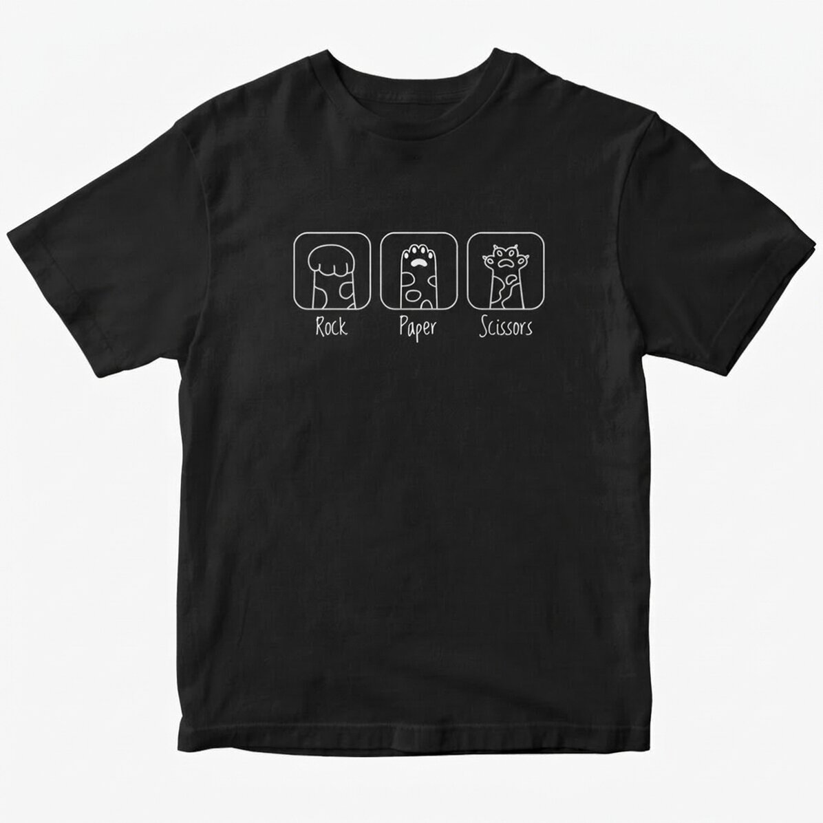 Personalisiertes Baumwoll-T-Shirt mit Aufdruck – Rock, Paper, Scissors
