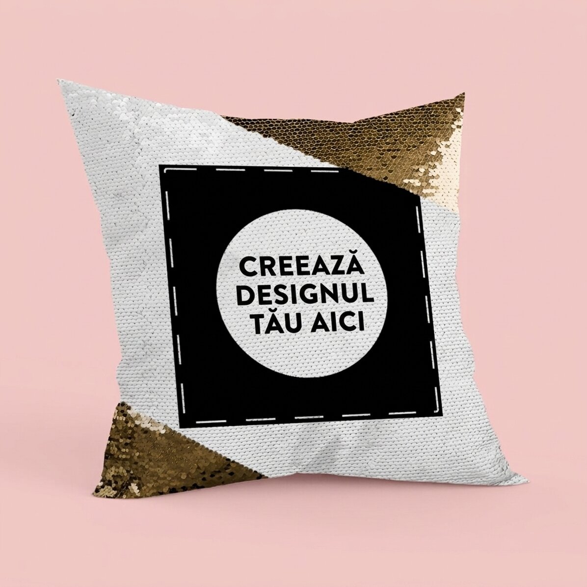 Personalisiertes Kissen mit deinem Motiv – goldene Pailletten