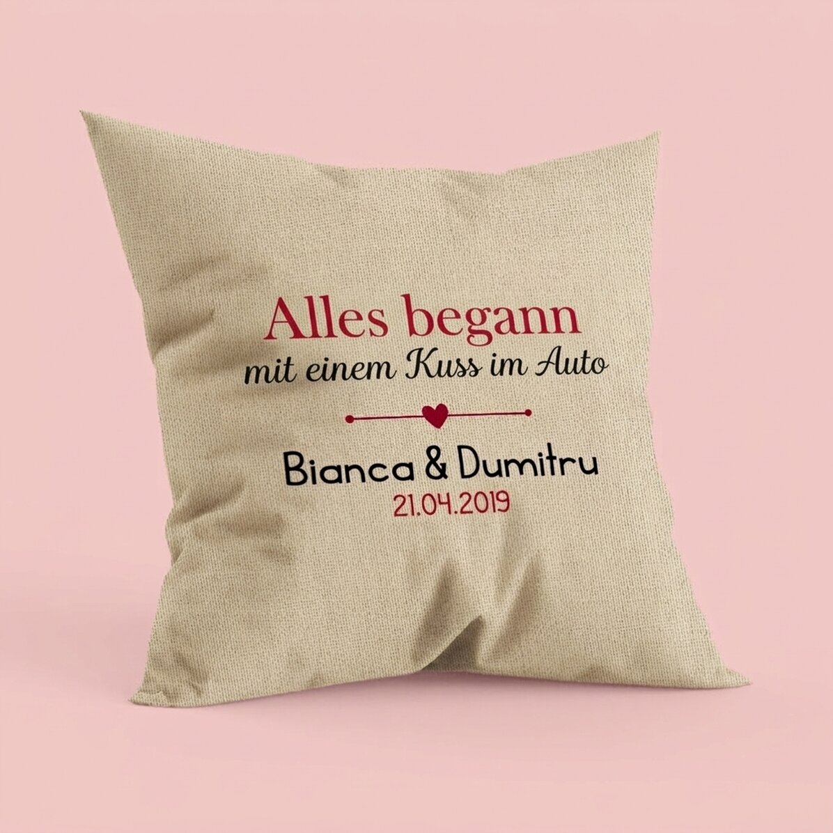 Personalisiertes Kissen mit Schriftzug – Where it all began – In