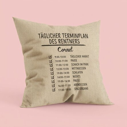 Personalisiertes Kissen mit Text – Tagesplan – In