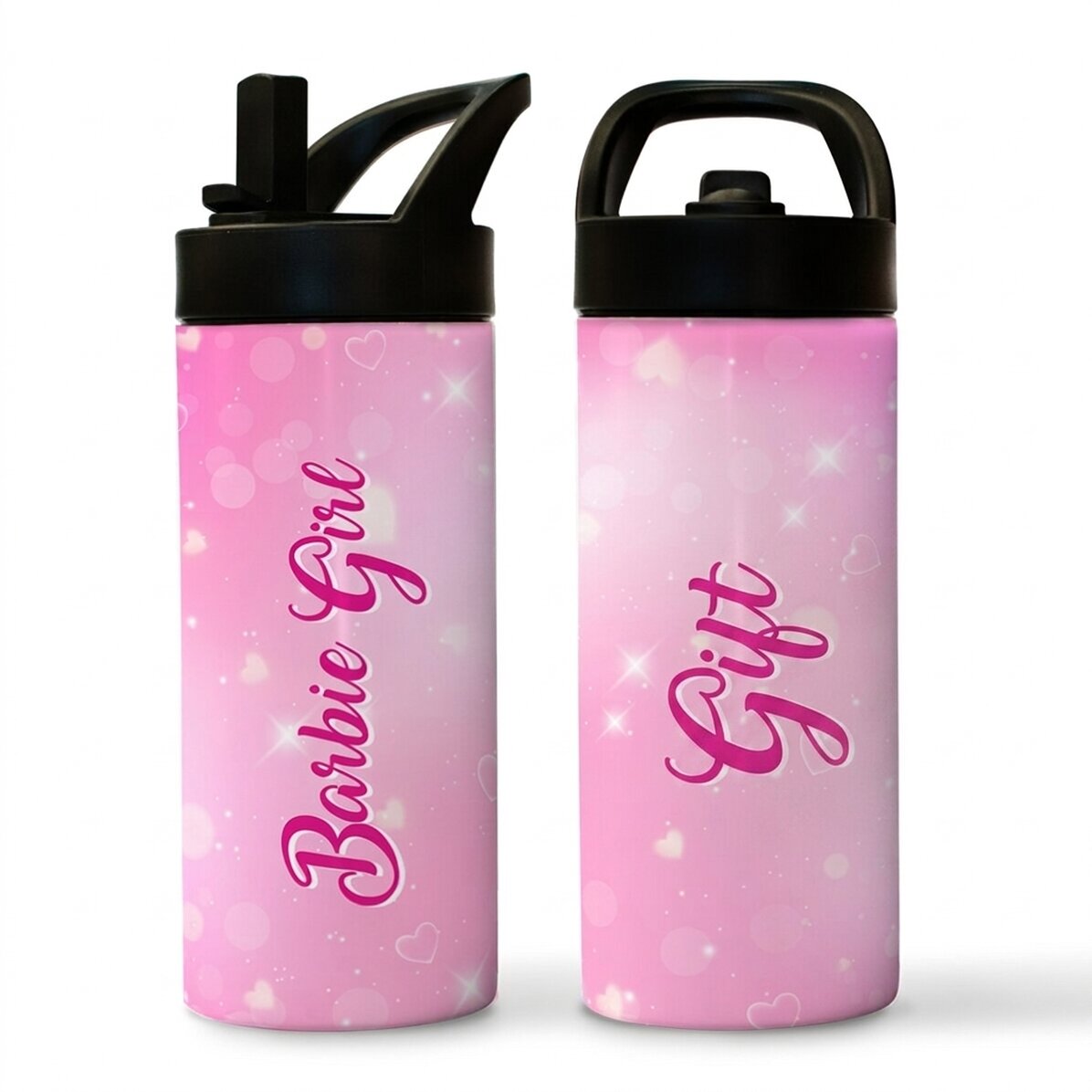 Thermoskanne mit Griff und personalisiertem Strohhalm mit Namen – Barbie