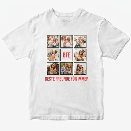 Personalisiertes Baumwoll-T-Shirt mit 8 Fotos und Text – Best Friends Forever