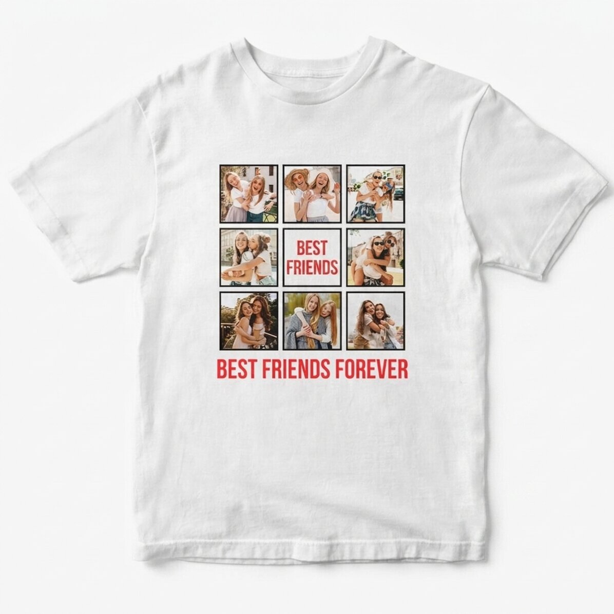 Personalisiertes Baumwoll-T-Shirt mit 8 Fotos und Text – Best Friends Forever