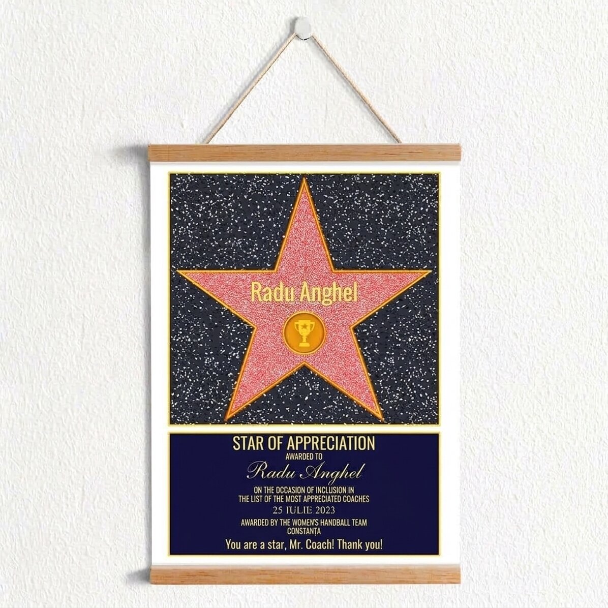 Personalisiertes Poster mit Aufhänger „Stern der Dankbarkeit“ – Champions