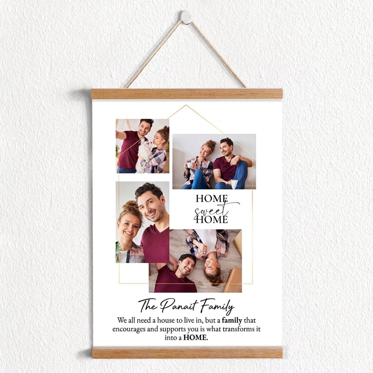 Individuell gestaltetes Poster mit 4 Fotos und einer Botschaft für die Familie – Zuhause, süßes Zuha