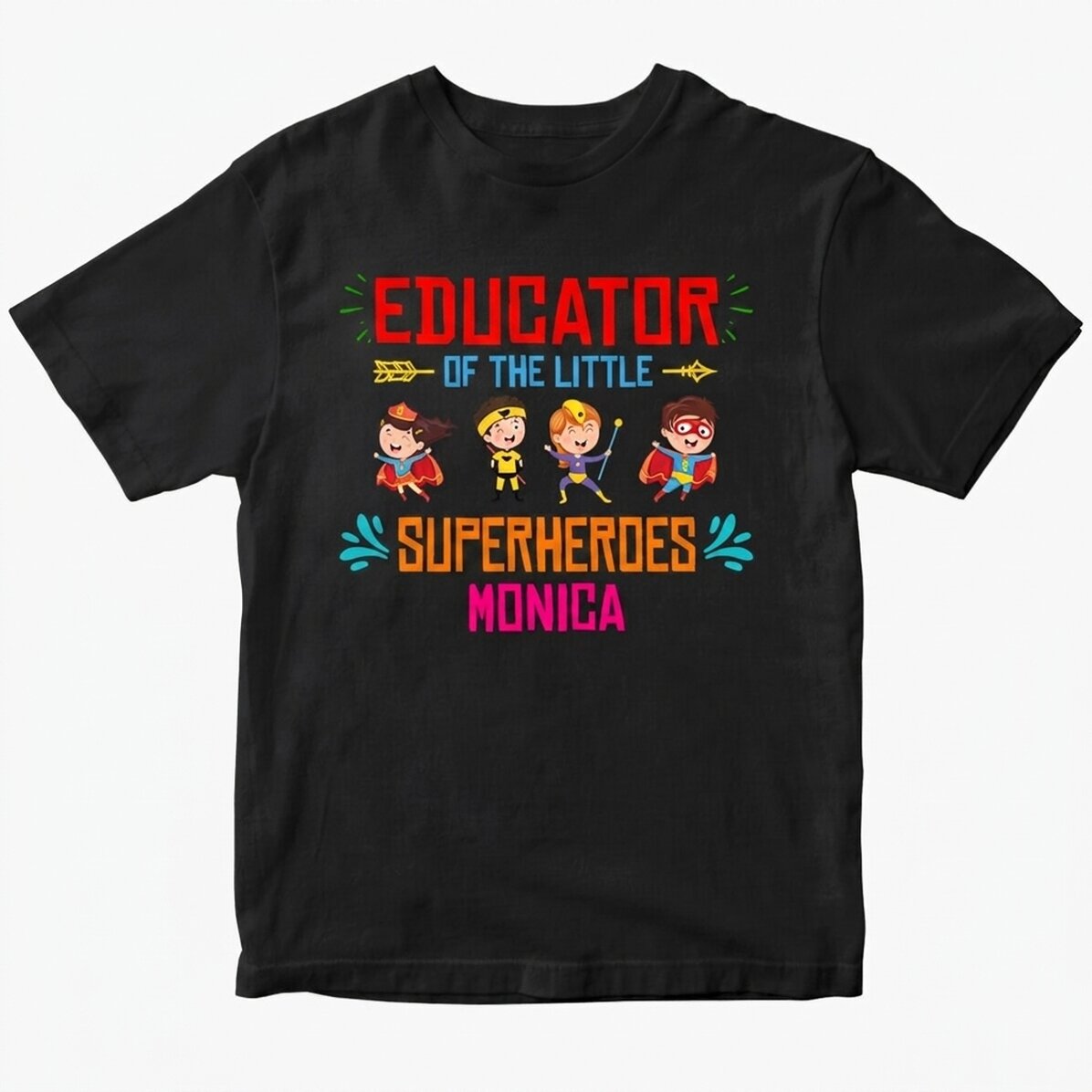 Personalisiertes Baumwoll-T-Shirt mit Aufdruck – Die Erzieherin der kleinen Superhelden