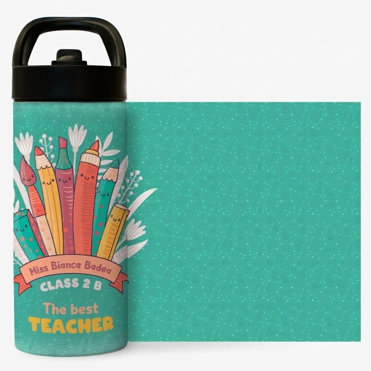 Thermoskanne mit Griff und personalisiertem Strohhalm – Die beste Lehrerin