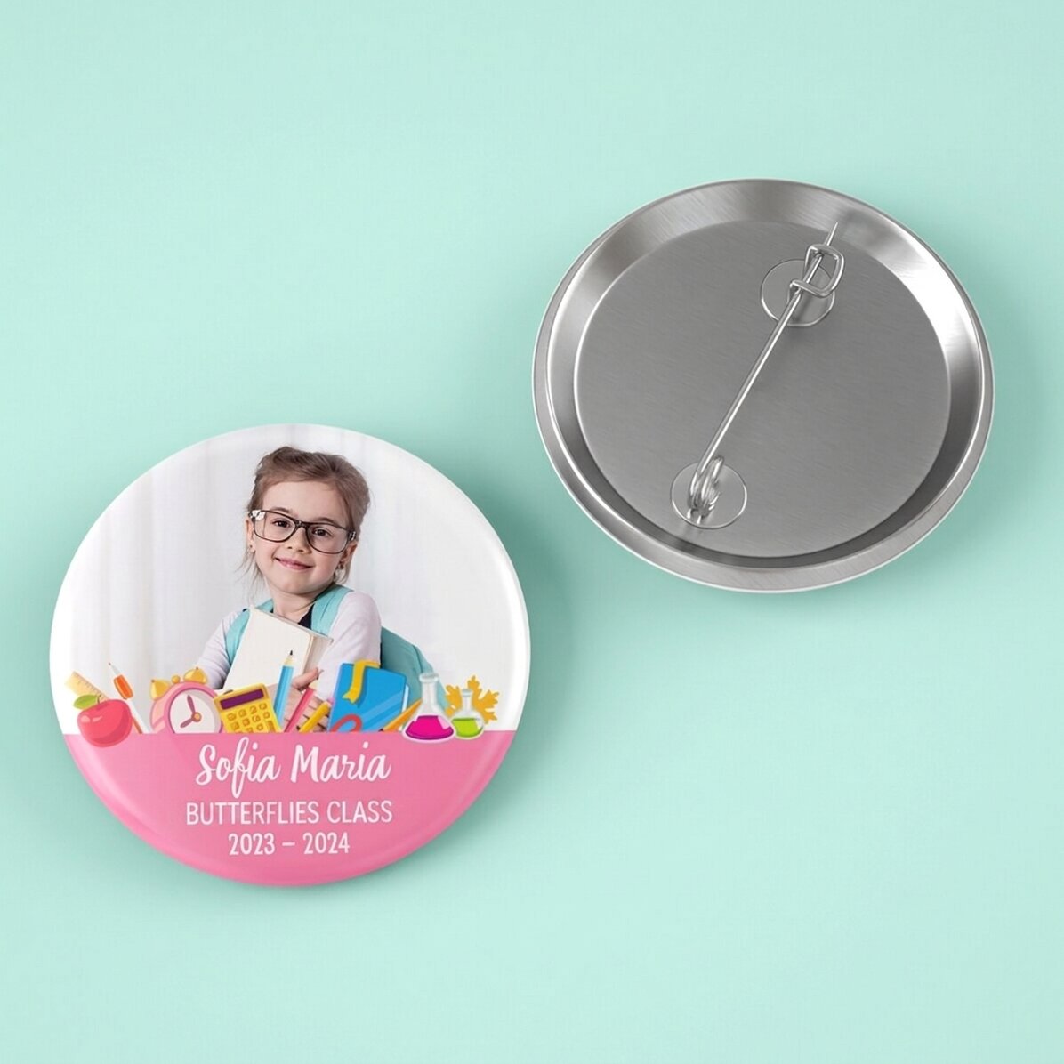 Personalisiertes Button mit Foto und Text – Back to School