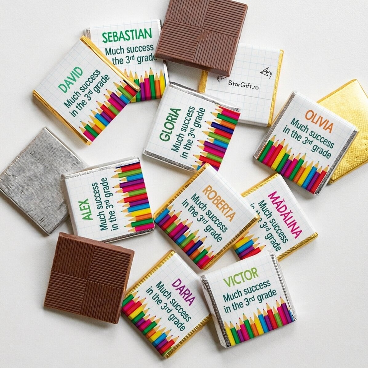 10er-Set personalisierte Mini-Pralinen mit Aufdruck – Back to School