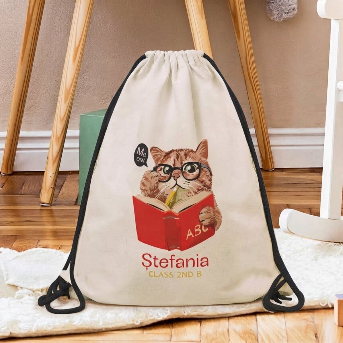 Rucksack mit Namensaufdruck – Meow