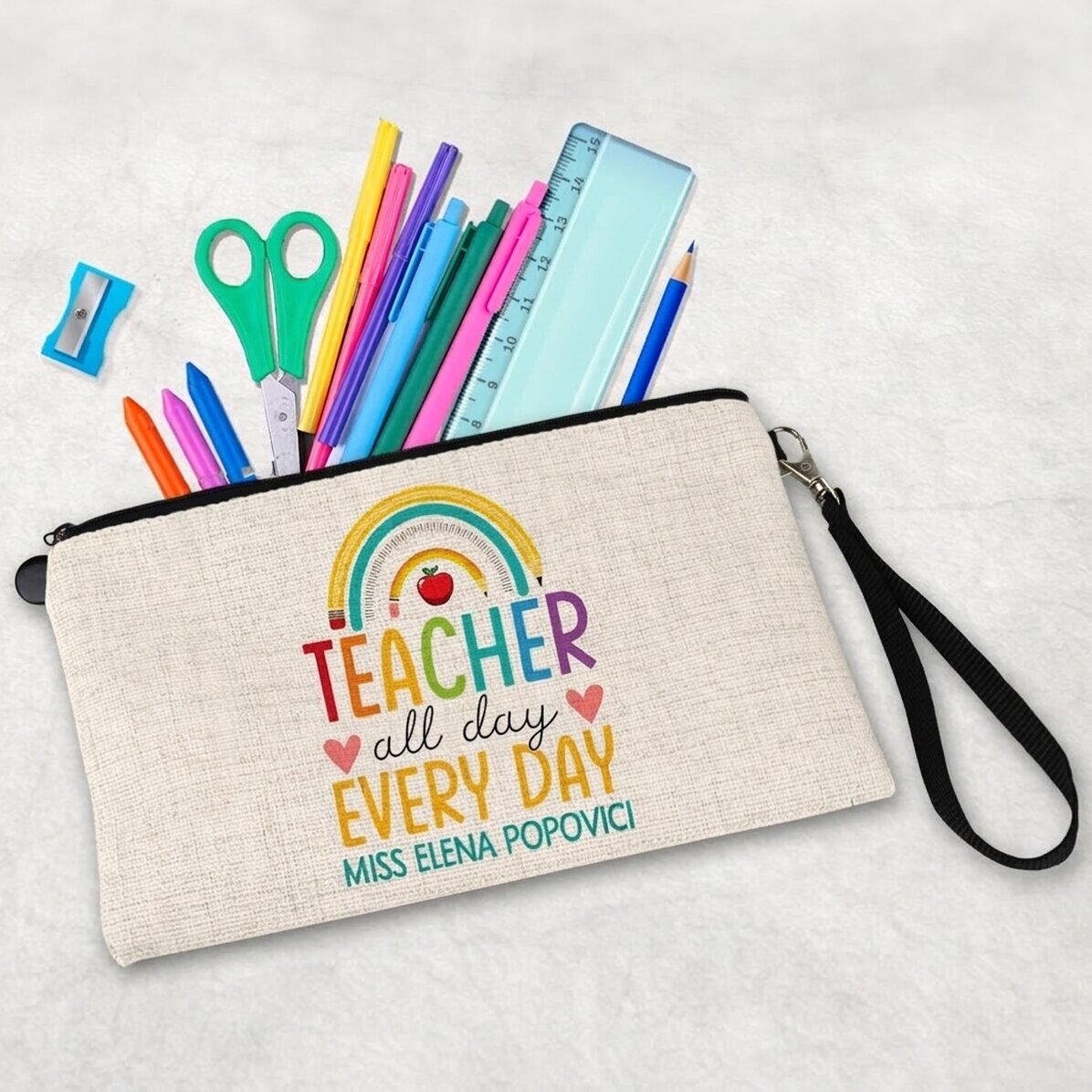 Personalisiertes Lehrer-Set mit Text – „Teacher all day“