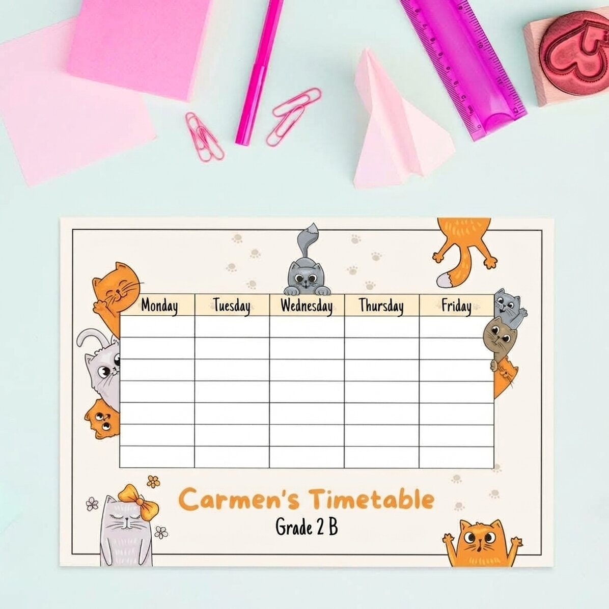 Individuell gestalteter Stundenplan mit Text – Kittens
