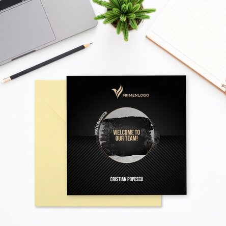 Individuell gestaltete Rubbelkarte mit Logo und Text – Welcome
