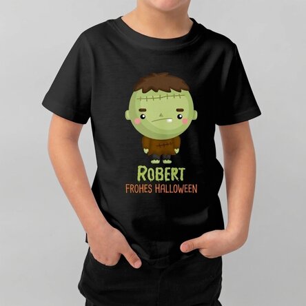 Personalisiertes Baumwoll-T-Shirt für Kinder mit Aufdruck – Halloween-Figuren
